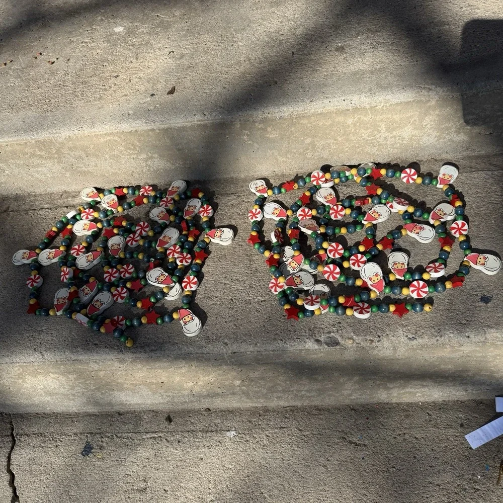 VTG Pair Of Santa Christmas Garland Candy Land Core Whimsical Colorful Decor 9ft